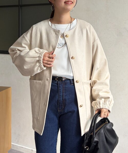 Chez toi（シェトワ）の「ノーカラースエードブルゾン（ブルゾン・レディース・アイボリー/チャコールグレー/ブルー・FREE）」の19枚目の写真