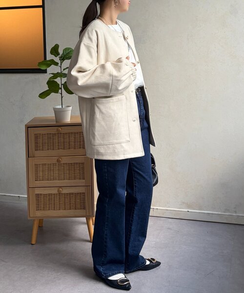 Chez toi（シェトワ）の「ノーカラースエードブルゾン（ブルゾン・レディース・アイボリー/チャコールグレー/ブルー・FREE）」の20枚目の写真