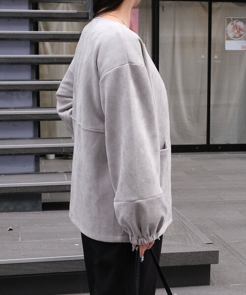 Chez toi（シェトワ）の「ノーカラースエードブルゾン（ブルゾン・レディース・アイボリー/チャコールグレー/ブルー・FREE）」の12枚目の写真