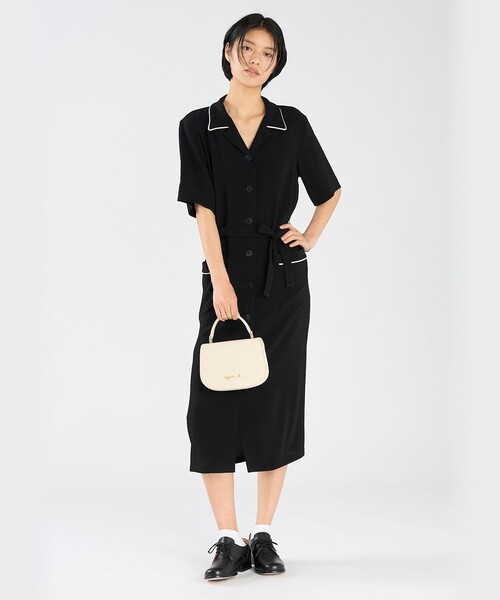agnes b.(アニエスベー)の「ブラック トリアセテート クレープ 半袖 ワンピース "New Barbe"(ワンピース・レディース・ブラック・36/38)」の3枚目の写真