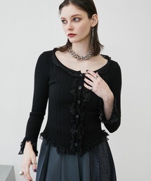 MONOe（モノエ）の「【大人フェミニン】レースドッキングリブカーディガン（ニット/セーター）」