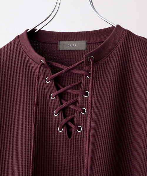CLEL(クレイル)の「【CLEL】Functionary Thermal Lace-Up T-Shirt / ファンクショナリー サーマルレースアップTシャツ(ロンT)(抗菌防臭/吸水速乾)(Tシャツ/カットソー・メンズ・ワイン/グレイッシュベージュ/杢グレー/ネイビー/ブラック・S/M/L/XS)」の9枚目の写真