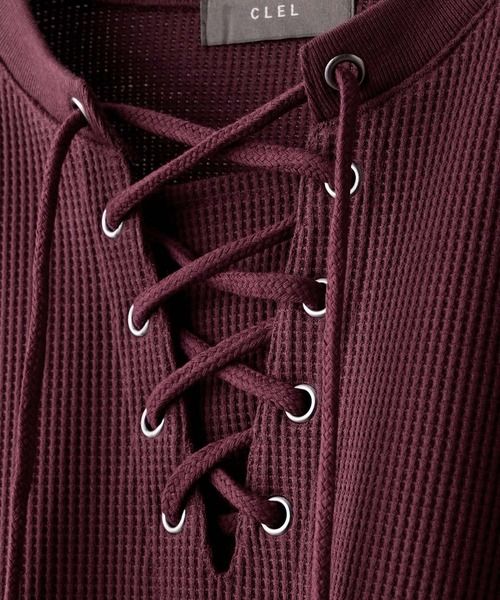 CLEL(クレイル)の「【CLEL】Functionary Thermal Lace-Up T-Shirt / ファンクショナリー サーマルレースアップTシャツ(ロンT)(抗菌防臭/吸水速乾)(Tシャツ/カットソー・メンズ・ワイン/グレイッシュベージュ/杢グレー/ネイビー/ブラック・S/M/L/XS)」の10枚目の写真