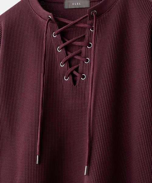 CLEL(クレイル)の「【CLEL】Functionary Thermal Lace-Up T-Shirt / ファンクショナリー サーマルレースアップTシャツ(ロンT)(抗菌防臭/吸水速乾)(Tシャツ/カットソー・メンズ・ワイン/グレイッシュベージュ/杢グレー/ネイビー/ブラック・S/M/L/XS)」の11枚目の写真
