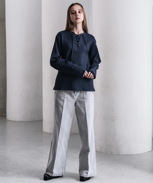 CLEL（クレイル）の「【CLEL】Functionary Thermal Lace-Up T-Shirt / ファンクショナリー サーマルレースアップTシャツ(ロンT)（Tシャツ/カットソー・メンズ・ワイン/グレイッシュベージュ/杢グレー/ネイビー/ブラック・S/M/L/XS）」の7枚目の写真