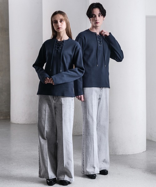 CLEL（クレイル）の「【CLEL】Functionary Thermal Lace-Up T-Shirt / ファンクショナリー サーマルレースアップTシャツ(ロンT)（Tシャツ/カットソー・メンズ・ワイン/グレイッシュベージュ/杢グレー/ネイビー/ブラック・S/M/L/XS）」の10枚目の写真