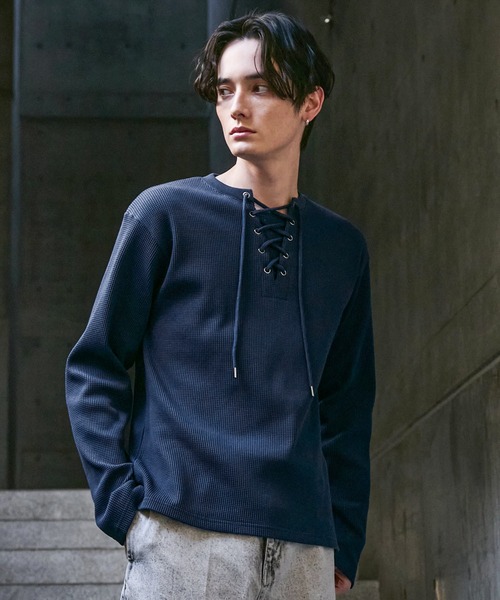 CLEL（クレイル）の「【CLEL】Functionary Thermal Lace-Up T-Shirt / ファンクショナリー サーマルレースアップTシャツ(ロンT)（Tシャツ/カットソー・メンズ・ワイン/グレイッシュベージュ/杢グレー/ネイビー/ブラック・S/M/L/XS）」の14枚目の写真