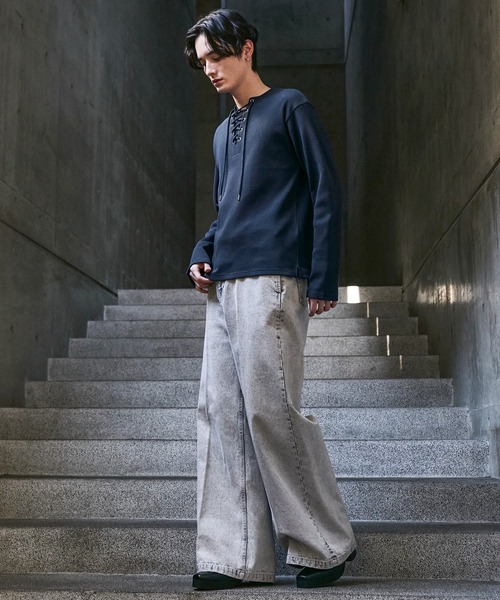 CLEL（クレイル）の「【CLEL】Functionary Thermal Lace-Up T-Shirt / ファンクショナリー サーマルレースアップTシャツ(ロンT)（Tシャツ/カットソー・メンズ・ワイン/グレイッシュベージュ/杢グレー/ネイビー/ブラック・S/M/L/XS）」の17枚目の写真