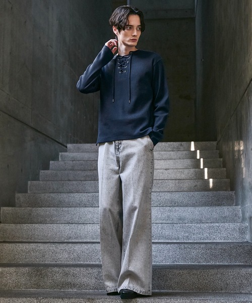 CLEL（クレイル）の「【CLEL】Functionary Thermal Lace-Up T-Shirt / ファンクショナリー サーマルレースアップTシャツ(ロンT)（Tシャツ/カットソー・メンズ・ワイン/グレイッシュベージュ/杢グレー/ネイビー/ブラック・S/M/L/XS）」の18枚目の写真