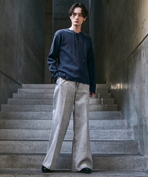 CLEL（クレイル）の「【CLEL】Functionary Thermal Lace-Up T-Shirt / ファンクショナリー サーマルレースアップTシャツ(ロンT)（Tシャツ/カットソー・メンズ・ワイン/グレイッシュベージュ/杢グレー/ネイビー/ブラック・S/M/L/XS）」の19枚目の写真