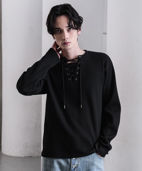 CLEL ファンクショナリー サーマルレースアップTシャツ(ロンT) 杢 