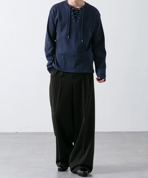 CLEL(クレイル)の「【CLEL】Functionary Thermal Lace-Up T-Shirt / ファンクショナリー サーマルレースアップTシャツ(ロンT)(抗菌防臭/吸水速乾)(Tシャツ/カットソー・メンズ・ワイン/グレイッシュベージュ/杢グレー/ネイビー/ブラック・S/M/L/XS)」の17枚目の写真
