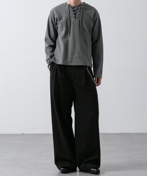 CLEL(クレイル)の「【CLEL】Functionary Thermal Lace-Up T-Shirt / ファンクショナリー サーマルレースアップTシャツ(ロンT)(抗菌防臭/吸水速乾)(Tシャツ/カットソー・メンズ・ワイン/グレイッシュベージュ/杢グレー/ネイビー/ブラック・S/M/L/XS)」の16枚目の写真
