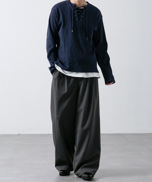 CLEL(クレイル)の「【CLEL】Functionary Thermal Lace-Up T-Shirt / ファンクショナリー サーマルレースアップTシャツ(ロンT)(抗菌防臭/吸水速乾)(Tシャツ/カットソー・メンズ・ワイン/グレイッシュベージュ/杢グレー/ネイビー/ブラック・S/M/L/XS)」の18枚目の写真