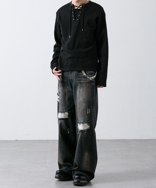 CLEL(クレイル)の「【CLEL】Functionary Thermal Lace-Up T-Shirt / ファンクショナリー サーマルレースアップTシャツ(ロンT)(抗菌防臭/吸水速乾)(Tシャツ/カットソー・メンズ・ワイン/グレイッシュベージュ/杢グレー/ネイビー/ブラック・S/M/L/XS)」の15枚目の写真