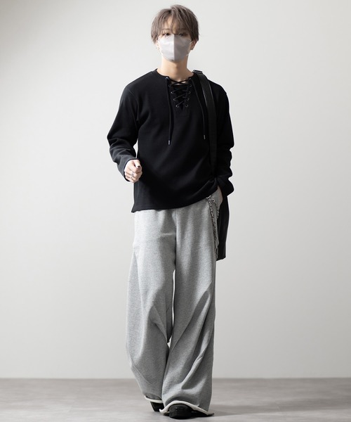 CLEL(クレイル)の「【CLEL】Functionary Thermal Lace-Up T-Shirt / ファンクショナリー サーマルレースアップTシャツ(ロンT)(抗菌防臭/吸水速乾)(Tシャツ/カットソー・メンズ・ワイン/グレイッシュベージュ/杢グレー/ネイビー/ブラック・S/M/L/XS)」の22枚目の写真