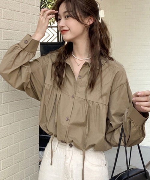 Ritzy(リッツィー)の「フリルデザイン リボンシャツ(シャツ/ブラウス・レディース・カーキ/ホワイト・L/M)」の1枚目の写真