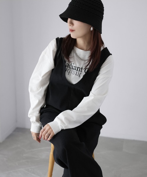 Riberry（リベリー）の「ピーチ起毛Vネックサロペット（サロペット/オーバーオール・レディース・ブラック・FREE）」の17枚目の写真