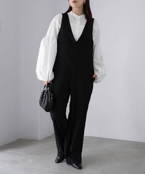 Riberry（リベリー）の「ピーチ起毛Vネックサロペット（サロペット/オーバーオール・レディース・ブラック・FREE）」の18枚目の写真