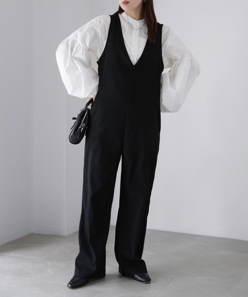 Riberry（リベリー）の「ピーチ起毛Vネックサロペット（サロペット/オーバーオール・レディース・ブラック・FREE）」の9枚目の写真