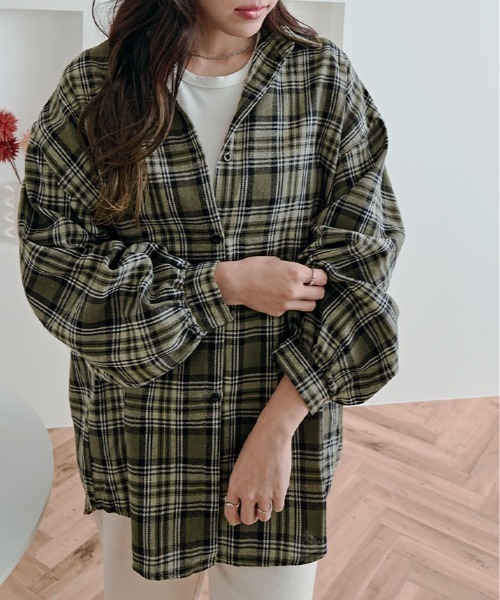 kirakiraShop(キラキラショップ)の「チェック柄 ルーズフィット シャツ(シャツ/ブラウス・レディース・ベージュ/ネイビー/ブルー/グリーン・FREE)」の12枚目の写真
