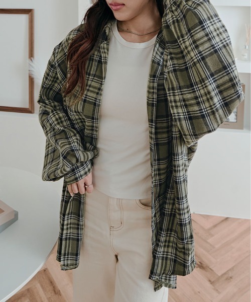 kirakiraShop(キラキラショップ)の「チェック柄 ルーズフィット シャツ(シャツ/ブラウス・レディース・ベージュ/ネイビー/ブルー/グリーン・FREE)」の13枚目の写真