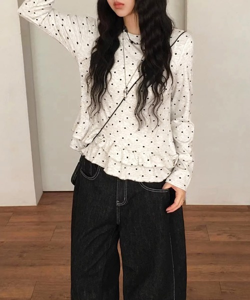 CERCA(チェルカ)の「HALEY PESCA/ドット柄 フリルカットソー(Tシャツ/カットソー・レディース・ライトグレー・SMALL/MEDIUM/LARGE/X-LARGE)」の4枚目の写真