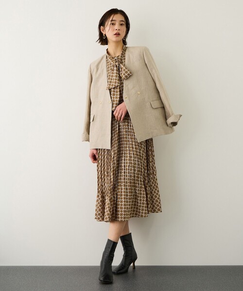 ROPE'(ロペ)の「ship's rope' オリジナルプリントプリーツタイワンピース(シャツワンピース・レディース・ネイビー/キャメル・36/38)」の3枚目の写真