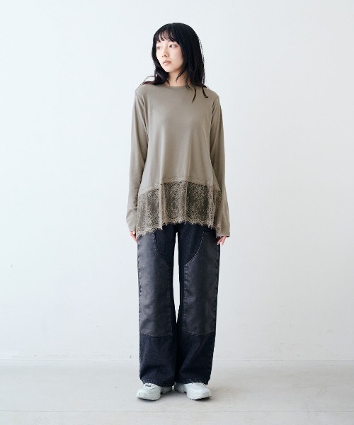 MEDE19F(メデジュウキュウ)の「MEDE19F ヘムレーストップス(Tシャツ/カットソー・レディース・ホワイト/ブラック/グレイッシュベージュ・L/3L/LL/M)」の4枚目の写真