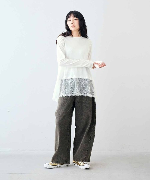 MEDE19F(メデジュウキュウ)の「MEDE19F ヘムレーストップス(Tシャツ/カットソー・レディース・ホワイト/ブラック/グレイッシュベージュ・L/3L/LL/M)」の7枚目の写真