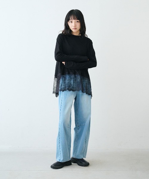 MEDE19F(メデジュウキュウ)の「MEDE19F ヘムレーストップス(Tシャツ/カットソー・レディース・ホワイト/ブラック/グレイッシュベージュ・L/3L/LL/M)」の10枚目の写真