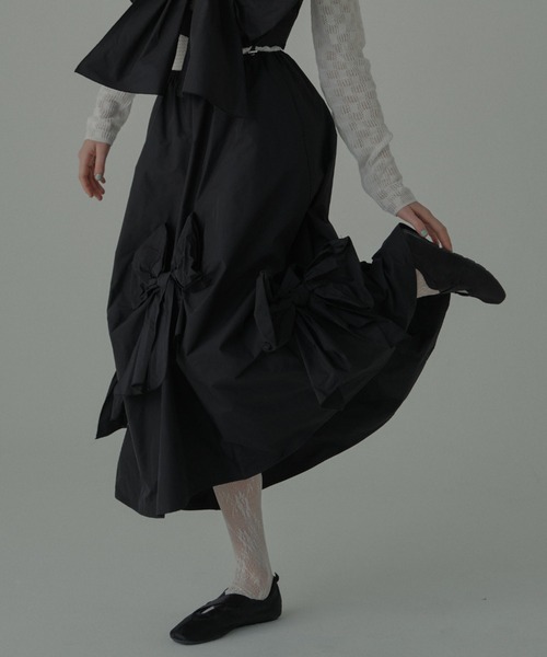 HONEY MI HONEY(ハニーミーハニー)の「taffeta ribbon drape skirt(スカート・レディース・ブラック/ピンク/ホワイト・FREE)」の3枚目の写真
