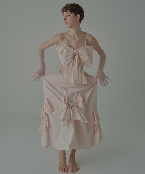 HONEY MI HONEY(ハニーミーハニー)の「taffeta ribbon drape skirt(スカート・レディース・ブラック/ピンク/ホワイト・FREE)」の4枚目の写真