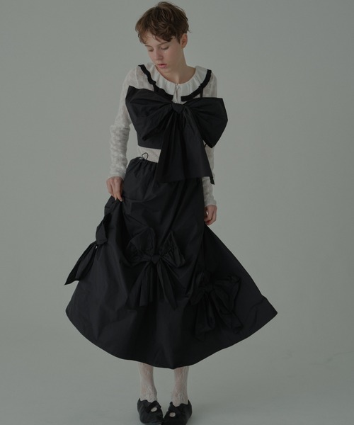 HONEY MI HONEY(ハニーミーハニー)の「taffeta ribbon drape skirt(スカート・レディース・ブラック/ピンク/ホワイト・FREE)」の8枚目の写真