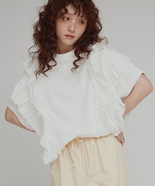 W:Huku（フーク）の「ビッグ フリル スウェット プルオーバー / Big Frill Sweatshirt Pullover（スウェット・レディース・オフホワイト/ブラック/杢グレー・FREE）」の22枚目の写真