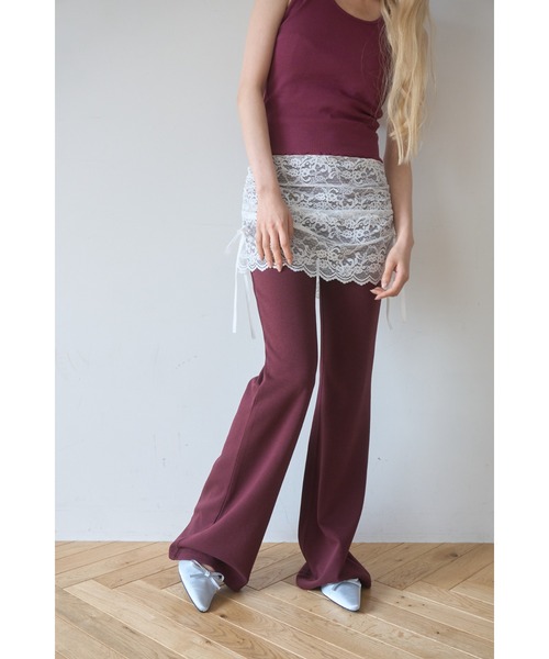 Smyeon(スミョン)の「Lace layered flare pants/レースレイヤードフレアパンツ(その他パンツ・レディース・パープル/ブラウン/チャコールグレー・MEDIUM/SMALL)」の7枚目の写真
