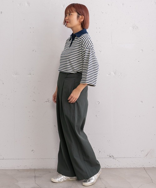 POU DOU DOU（プードゥドゥ）の「コットンリネンサージサイドベルトパンツ（その他パンツ・レディース・ダークグレー/ベージュ/ブルー・3）」の4枚目の写真