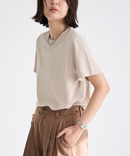 coen（コーエン）の「【Feel Soft / フィールソフト】パイル半袖Tシャツ（Youtube紹介アイテム）（Tシャツ/カットソー・レディース・オフホワイト/ブラウン/ベージュ/ロイヤルブルー・M/L）」の3枚目の写真