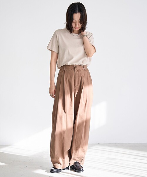 coen（コーエン）の「【Feel Soft / フィールソフト】パイル半袖Tシャツ（Youtube紹介アイテム）（Tシャツ/カットソー・レディース・オフホワイト/ブラウン/ベージュ/ロイヤルブルー・M/L）」の12枚目の写真