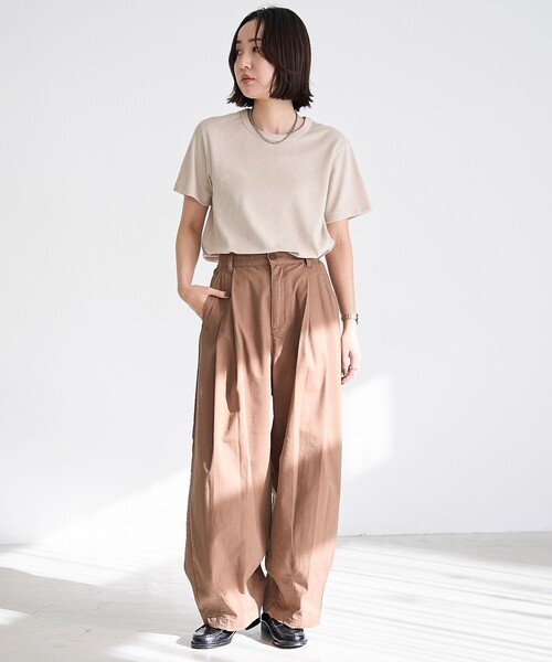 coen（コーエン）の「【Feel Soft / フィールソフト】パイル半袖Tシャツ（Youtube紹介アイテム）（Tシャツ/カットソー・レディース・オフホワイト/ブラウン/ベージュ/ロイヤルブルー・M/L）」の13枚目の写真