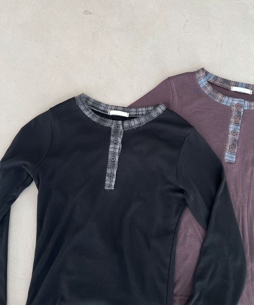 4INT.（フォイント）の「【裏起毛】チェック 配色 長袖 Ｔシャツ（Tシャツ/カットソー・レディース・ブラウン/ブラック・FREE）」の18枚目の写真