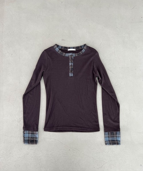 4INT.（フォイント）の「【裏起毛】チェック 配色 長袖 Ｔシャツ（Tシャツ/カットソー・レディース・ブラウン/ブラック・FREE）」の22枚目の写真