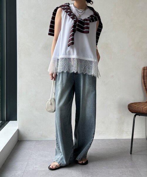 DouDou(ドゥドゥ)の「【セットアップ可能】裾レースタンク(Tシャツ/カットソー・レディース・ブラック/オフホワイト/グレー・FREE)」の4枚目の写真