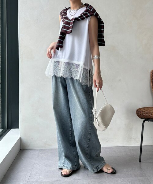 DouDou(ドゥドゥ)の「【セットアップ可能】裾レースタンク(Tシャツ/カットソー・レディース・ブラック/オフホワイト/グレー・FREE)」の5枚目の写真