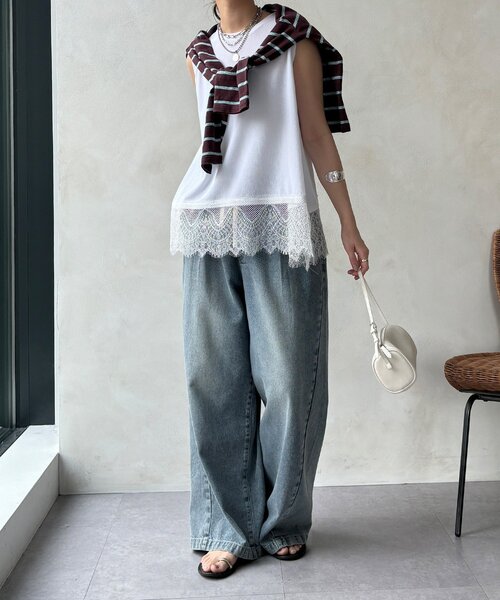 DouDou(ドゥドゥ)の「【セットアップ可能】裾レースタンク(Tシャツ/カットソー・レディース・ブラック/オフホワイト/グレー・FREE)」の6枚目の写真