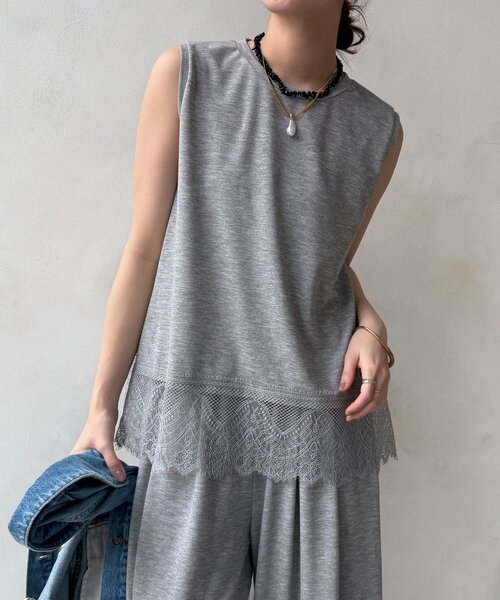 DouDou(ドゥドゥ)の「【セットアップ可能】裾レースタンク(Tシャツ/カットソー・レディース・ブラック/オフホワイト/グレー・FREE)」の8枚目の写真