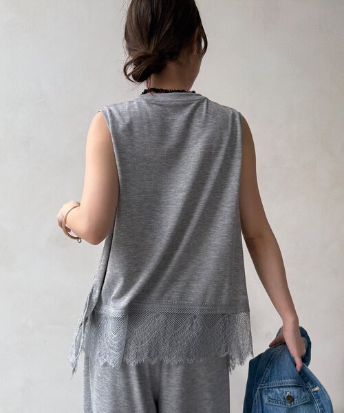 DouDou(ドゥドゥ)の「【セットアップ可能】裾レースタンク(Tシャツ/カットソー・レディース・ブラック/オフホワイト/グレー・FREE)」の9枚目の写真