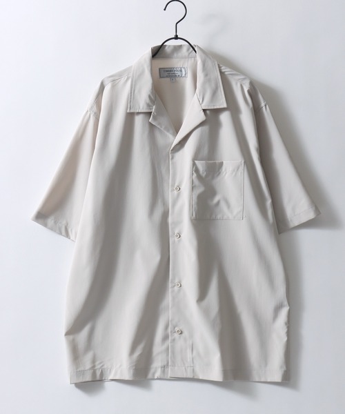 シャツ+ブラウス(半袖+袖なし) satin open collar shirt セール】Short length open collar short sleeve shirt / ショート丈