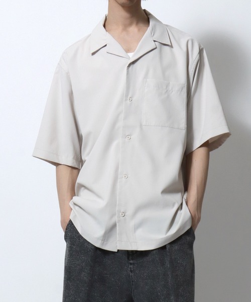 SITRY（シトリー）の「Open Collar Shirt/ビッグシルエット オープンカラーシャツ とろみシャツ 半袖シャツ（シャツ/ブラウス・メンズ・アイボリー/チャコール/グレイッシュブルー/ブラック・M/LL/L）」の17枚目の写真