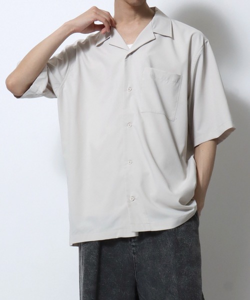 SITRY（シトリー）の「Open Collar Shirt/ビッグシルエット オープンカラーシャツ とろみシャツ 半袖シャツ（シャツ/ブラウス・メンズ・アイボリー/チャコール/グレイッシュブルー/ブラック・M/LL/L）」の16枚目の写真